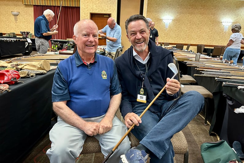 Tom Irving and Paolo Quirici at the 54th National Convention of the Golf Heritage Society, sharing their passion for classic golf clubs and the preservation of golf history.